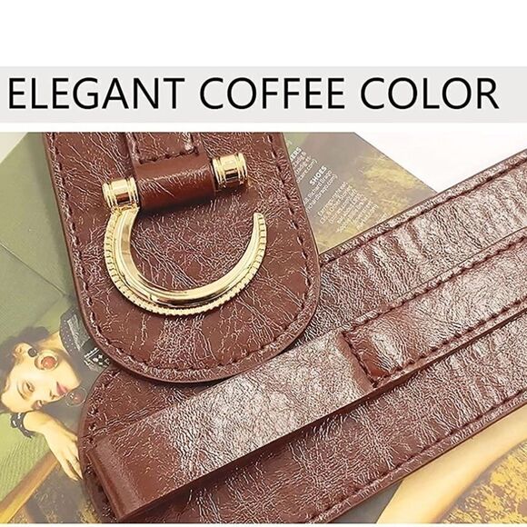 Wide Leather Belt Hook Buckle Wide Waist Stretch Dark Brown Belt - Picture 3 of 11